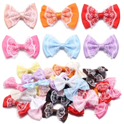 20pcs/lot Polyester Lace Satin Ribbon Bows Colored Double Layer Bowknot Flower For DIY Hand Sewing Garment Headwear Decoration