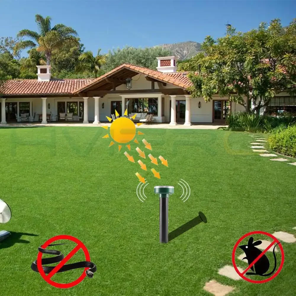 1 repelente Solar alimentado por ultrasonidos, ratón sónico, topo, plagas, repelente de roedores, onda de vibración, patio, jardín al aire libre,