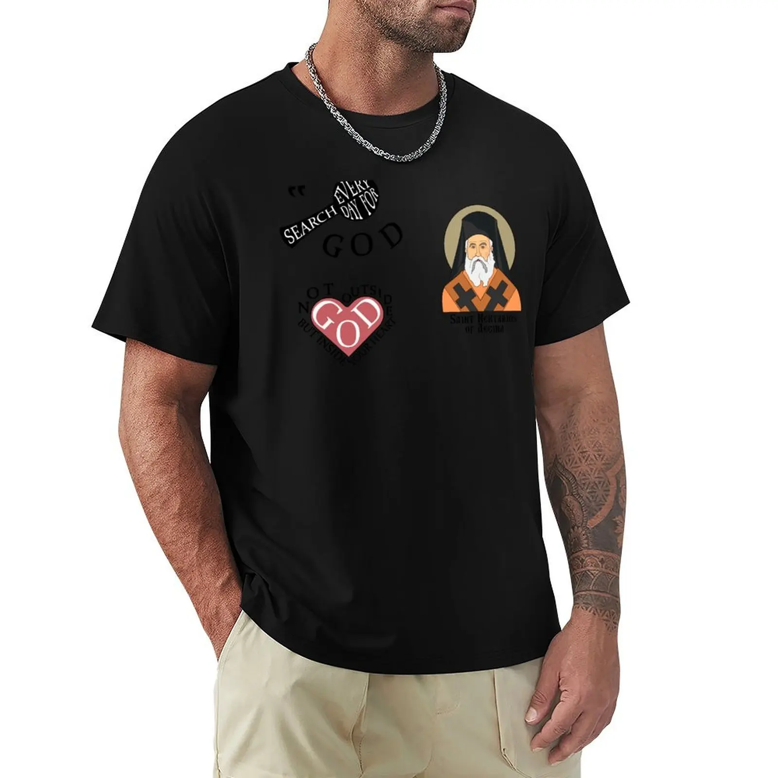 

St Nektarios of Aegina Search for God T-Shirt oversized blue lock Short sleeve tee T-shirt men