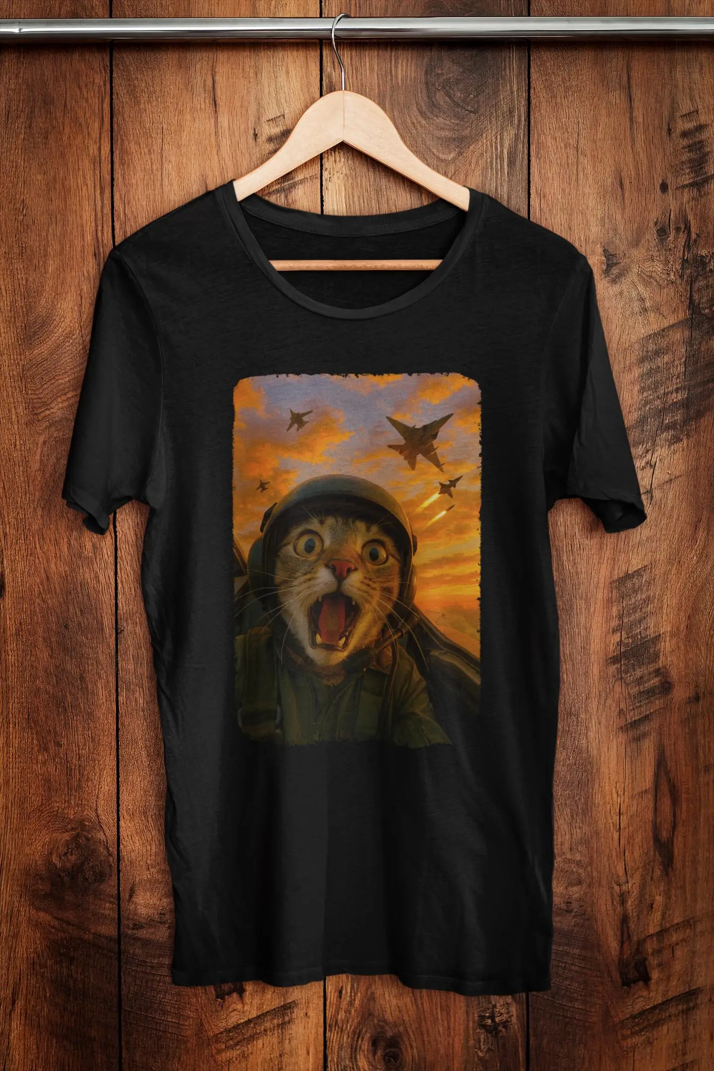 Cat Fighter Pilot Shirt Funny Cat Selfie Meme Tee Jet Fighter Selfie Style Cat Meme Shirt Aviation Humor Internet Parody Tee