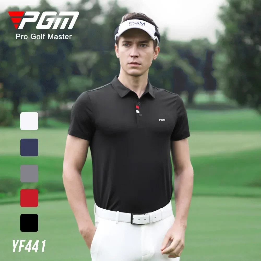 PGM Męskie koszulki polo z krótkim rękawem Letnia oddychająca koszulka golfowa Męskie koszulki suchej Elastyczna odzież golfowa Muscle Sports Wear