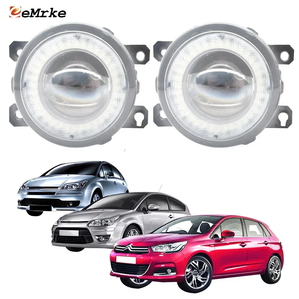 

LED Fog Lights Assembly Lens Angel Eye DRL Ring Daytime Running Light Fog Lamp for Citroen C4 I Type L C4 II Type N 2005-2018