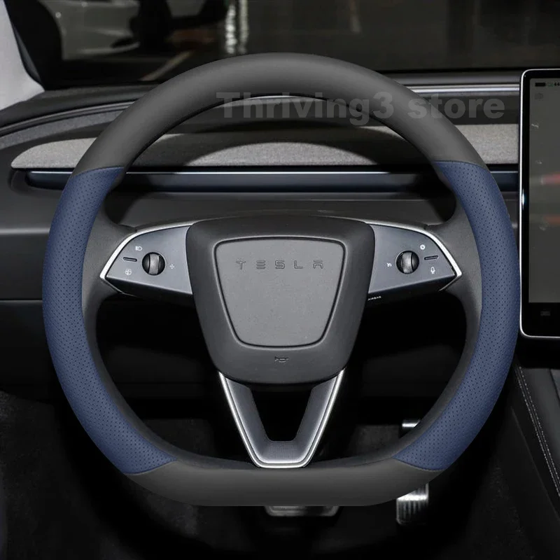 36,5 cm Luxuriöser Zweifarbiger Leder-Lenkradbezug für Tesla Model 3 / Model 3 Highland Tesla Model Y Autozubehör – Detail 4