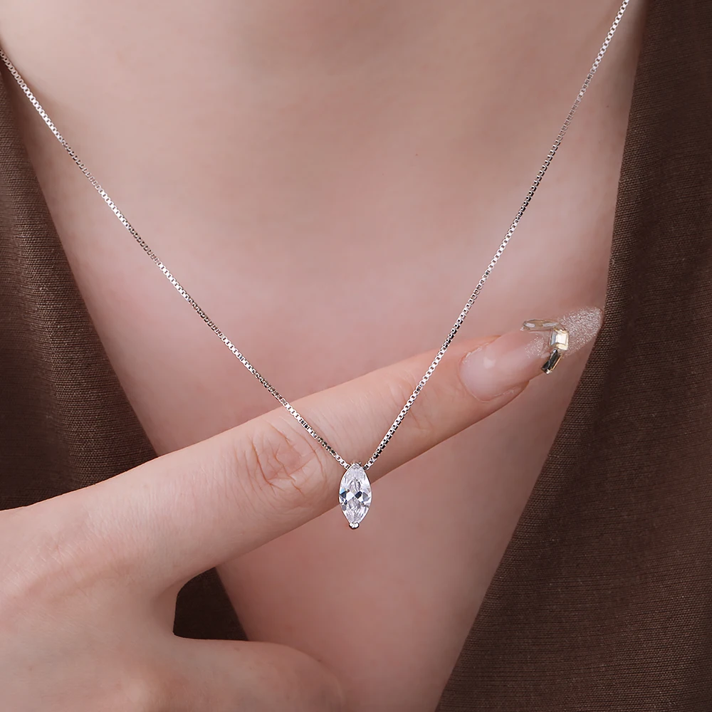

MUXIFC 1 Carat Marquise Cut Moissanite Pendant Neckalce for Women D Color Lab Diamond GRA Certified 925 Silver Chain Jewelry