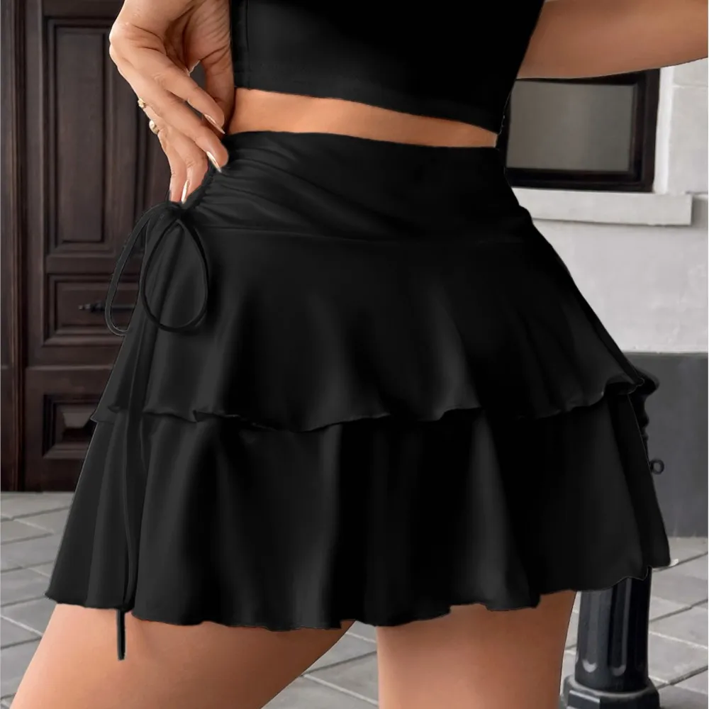 スモックレースアッププリーツスカート レディース 夏新作 通勤カジュアルスカート フリル無地スカート 女性用スカート 女性服