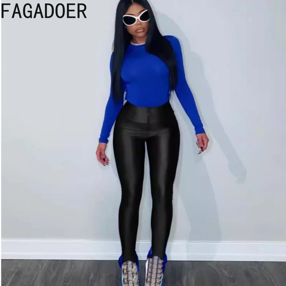 FAGADOER Spring Casual Solid Color Sporty Skinny Pants Women High Waisted Elasticity Legging Pants Female Matching Trousers 2024