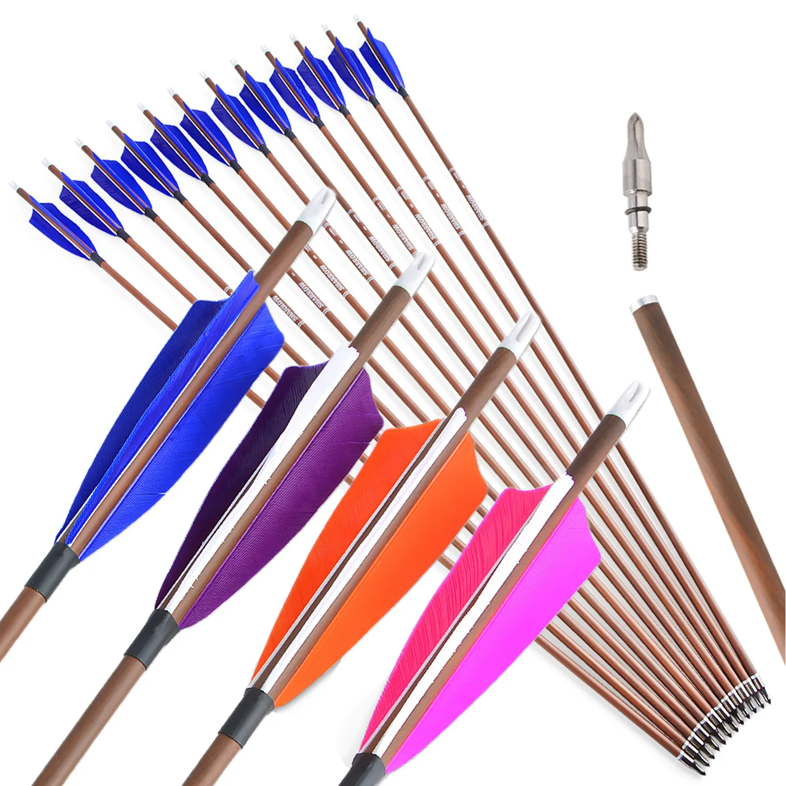 SP 340/400/500/600 31 "arbre de flèches en carbone 12 pièces flèche de tir à l'arc 4" plume de dinde 100Gr conseils arc cible de tir de chasse en plein air