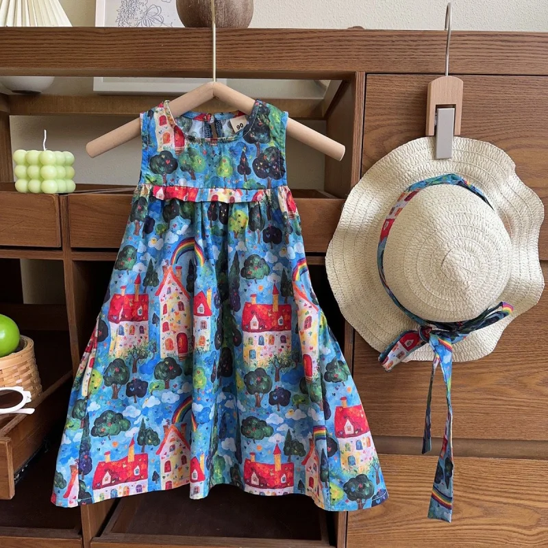 

Girls' Summer Dress2025New Cartoon Print Sleeveless Tank Dress Children's Vacation Dress Wholesale