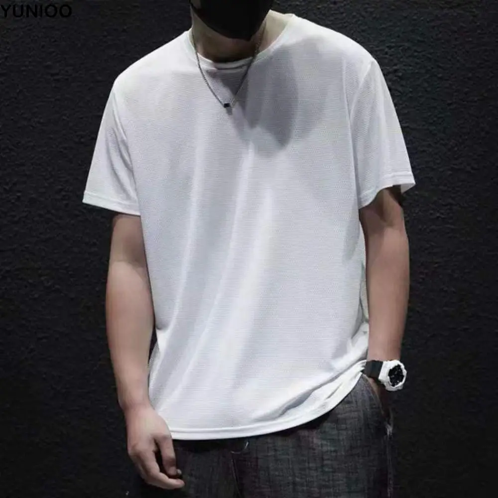 

Round Neck Quick Dry T Shirts Simple Thin Short Sleeve T-shirt Large Size Bottoming Shirt Basic T-shirt for Men All-match