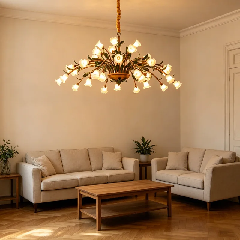 French pastoral chandelier American country living room light, creative flower led bedroom dining room light
