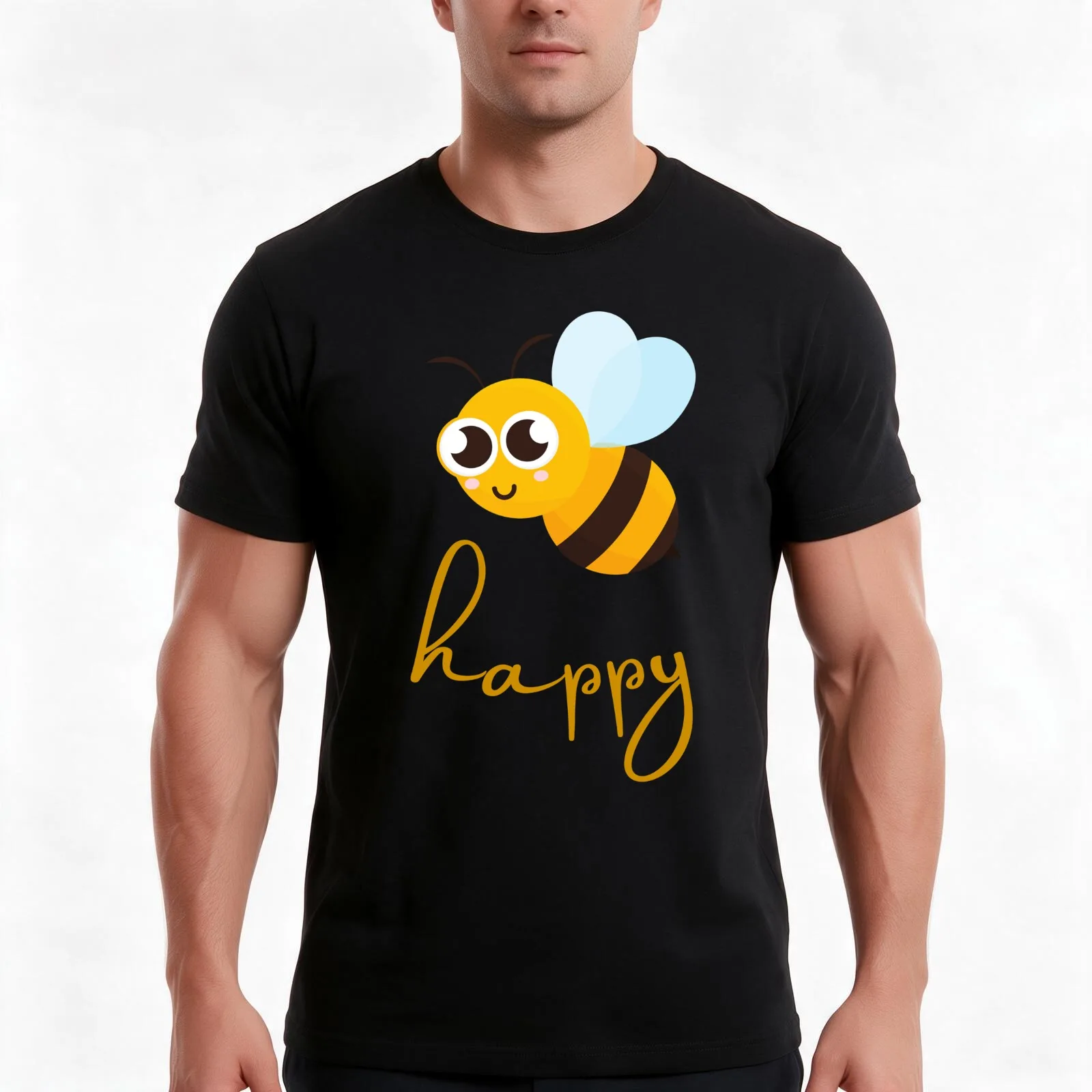 Cute Wholesome Bee Bee Happy T-Shirt Summer Casual Cotton Tee Oversized Streetwear Tops Vintage Graphic Print 100% Cotton
