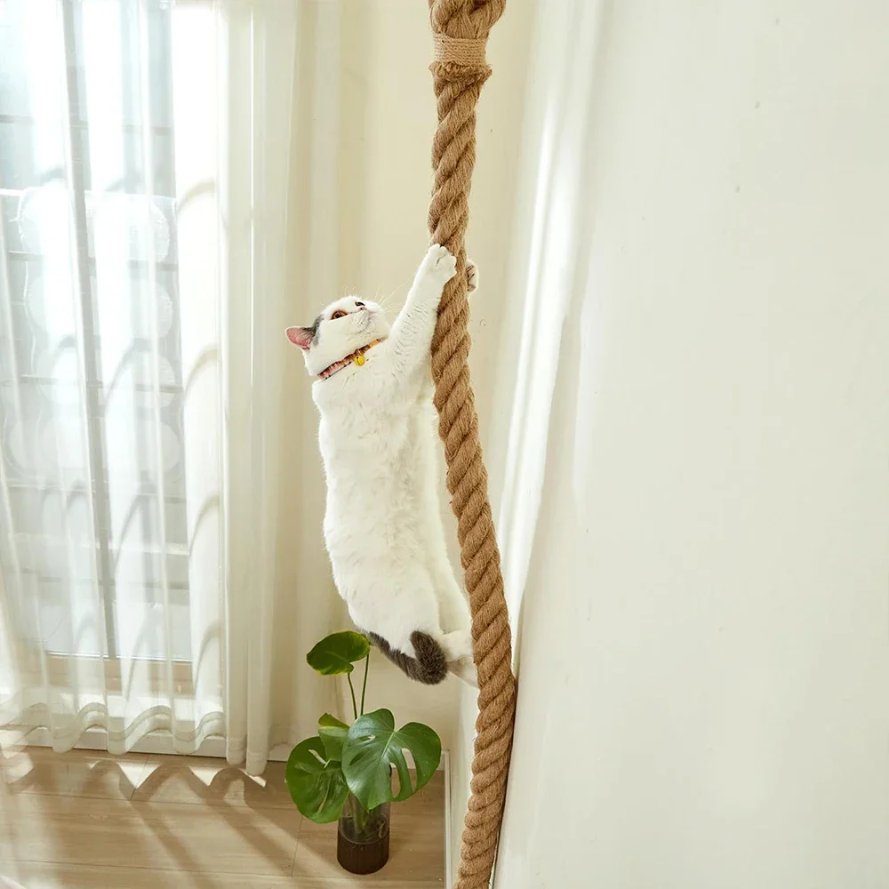 Cat Ceiling Climbing Rope Tree Wall Mounted Sisal Scratcher for Cats Durable Pet Furniture Claw Grinding Training