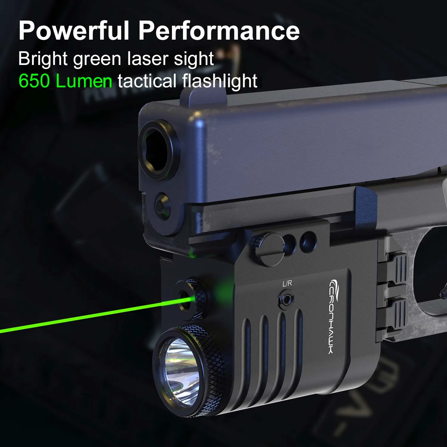 

Тактический фонарик 650 люмен, зеленый лазерный свет, комбинированный перезаряжаемый стробоскопический фонарь для 20-миллиметровой планки Пикатинни 1913, уличная охота