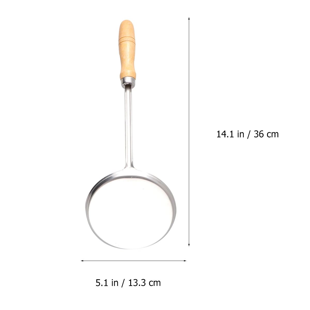 

Stainless Steel Fry Oil Spoon Round Scallion Pastry Fryer Kitchenware Long Handle Wooden Grip Fry Oil Spoon