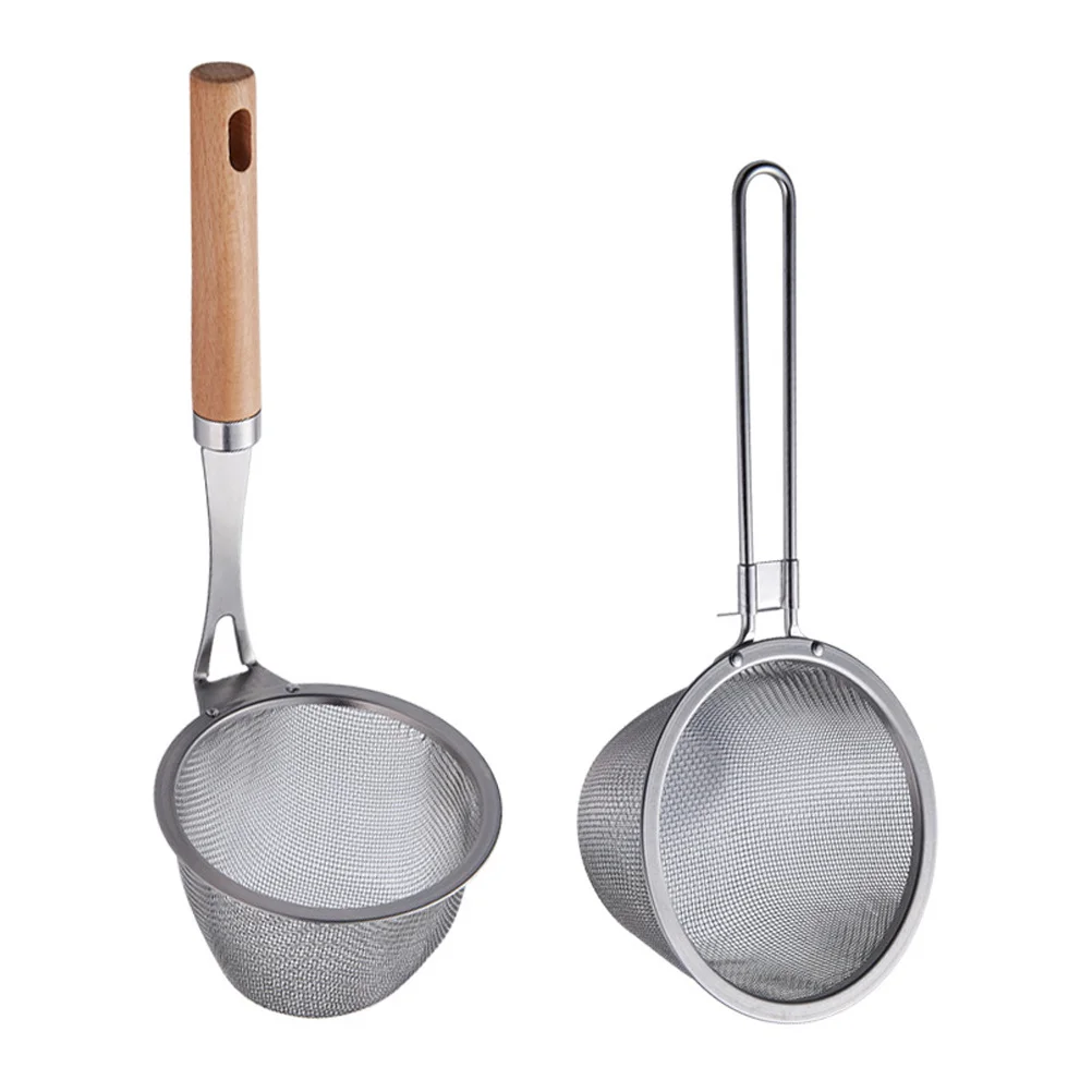 

2pcs Stainless Steel Mesh Strainer Wood Handle Colander For Noodles Soup Hot Pot Kitchen Drainage Tool Net Colander