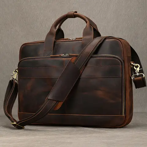 Men Leather Laptop Briefcase 14-15.6 inch Newsbirds
