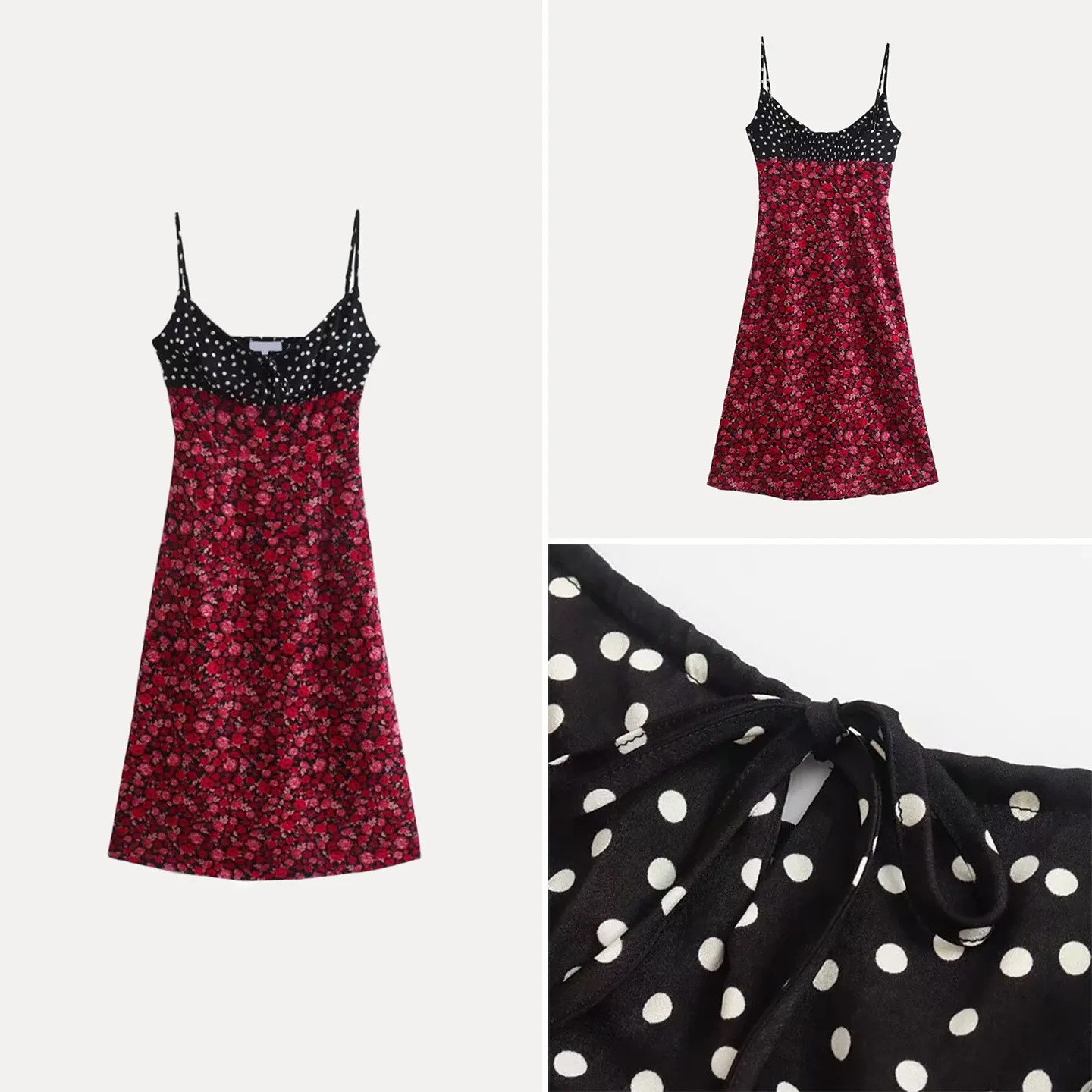 Fashionable Summer Print Polka Dot Splice Drawstring Dress Women's Clothing New 2026 Gingham Floral Skirt Style Dresses