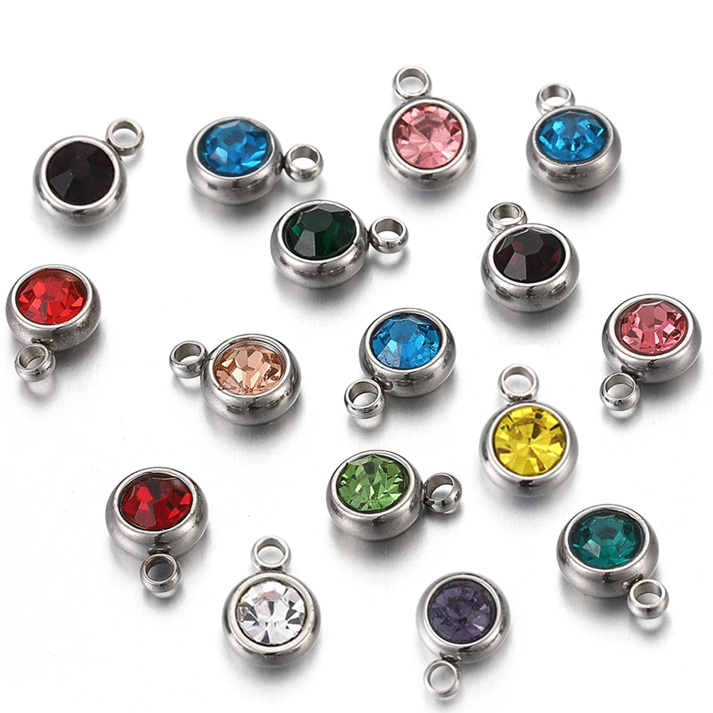 20 teile/los 6mm Kristall Edelstahl Strass Charms Birthstone Anhänger für Schmuck Machen DIY Halskette Armband Zubehör – Detail 12