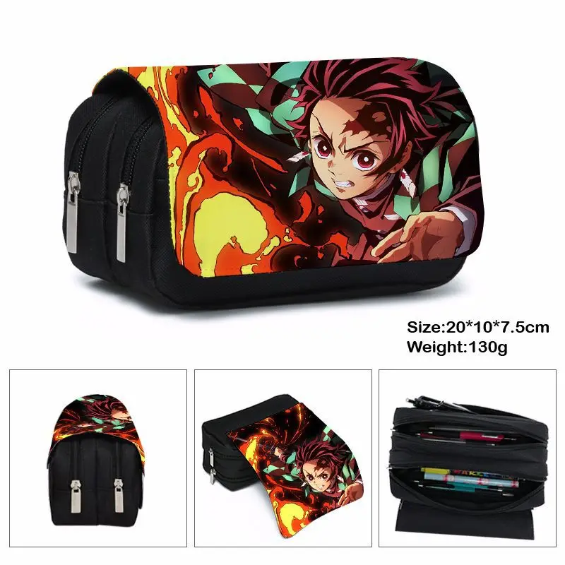 Large Capacity Anime Demon Slayer Pencil Case Multi Layer Stationery Box Stationery Storage Bag Kids Pencil Case School Supplies