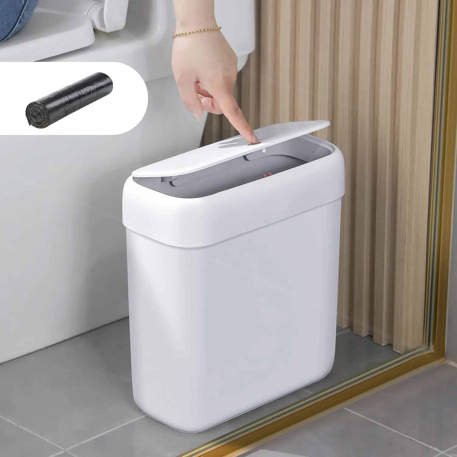 

Мусорное ведро с крышкой на 3 галлона, герметичное и устойчивое к проливанию, белая корзина для мусора для кухни, ванной комнаты, офиса