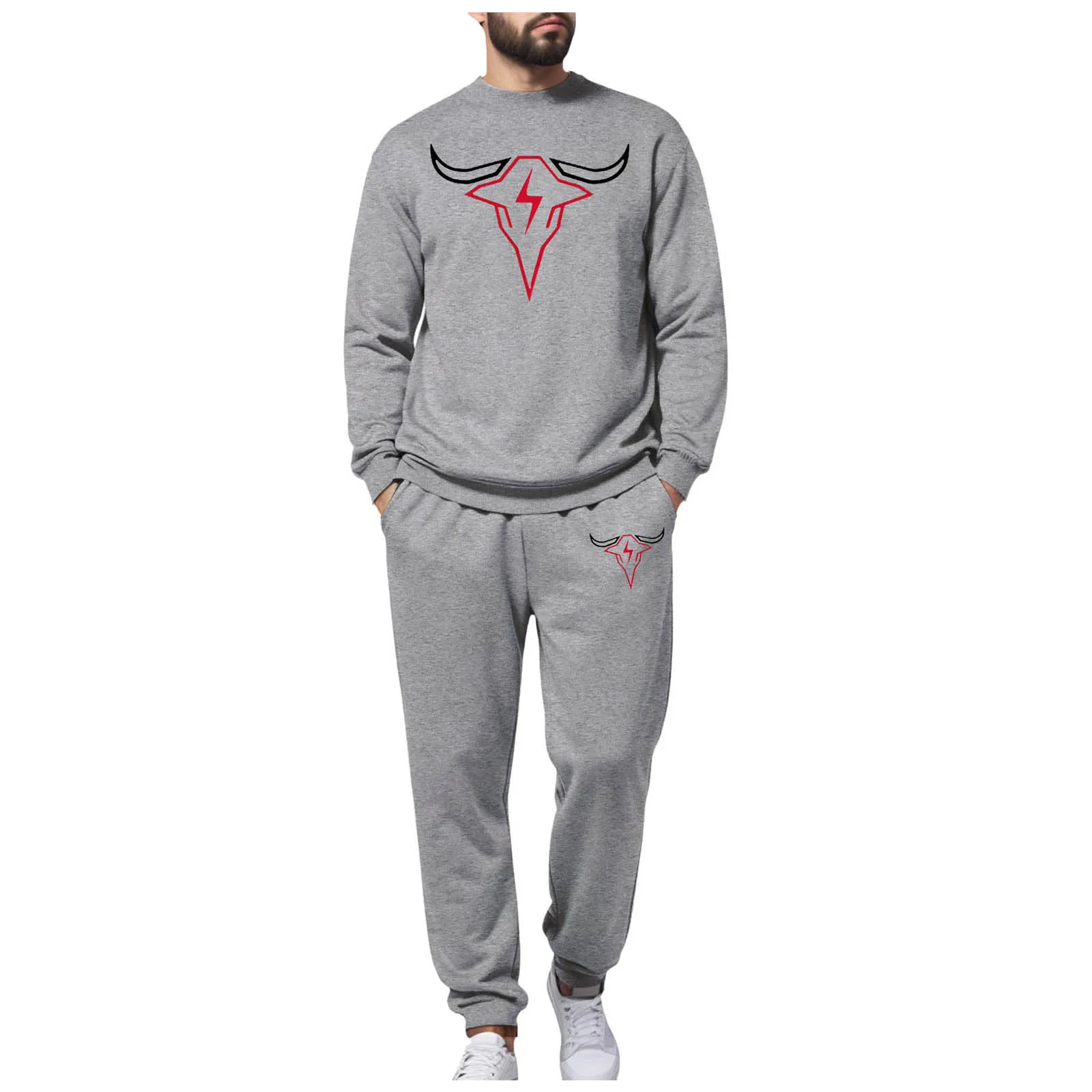 6 أزرار الدعاوى للرجال الرجال الجولة الرقبة البلوز و الكفة Sweatpants دعوى هندسية القرن الرجعية طباعة ضوء بذلة رياضية الرجال #1