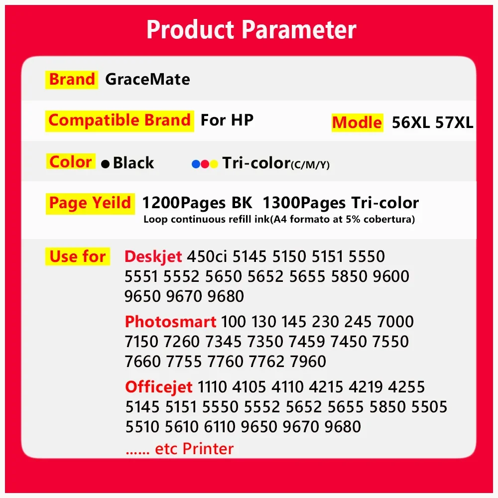 Imagem -02 - Cartucho de Tinta de Substituição para hp 56xl 57xl hp 56 Hp57 Hp56 Cpus 4200 1110 1205 1210 1215 1315 1340 1350 2210 2410 Deskjet 450