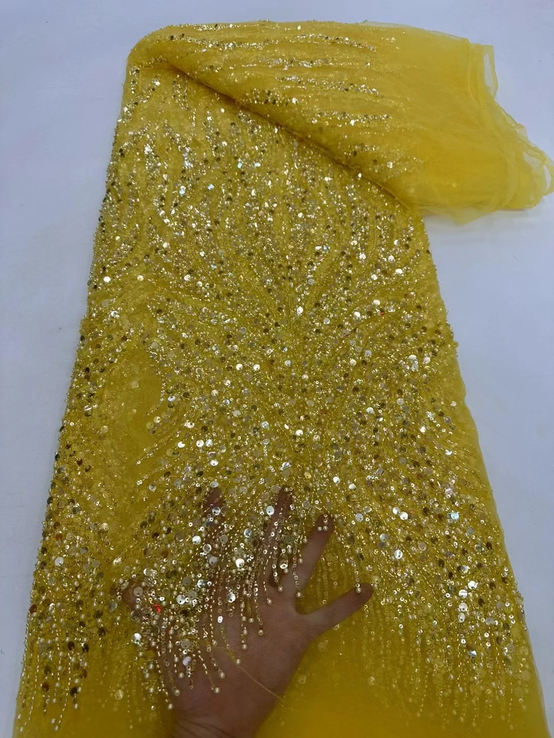 2026 Luxury French Mesh Embroidery Beaded Lace Fabric African Nigerian Sequins Lace Fabric For Wedding Dress Sewing Material