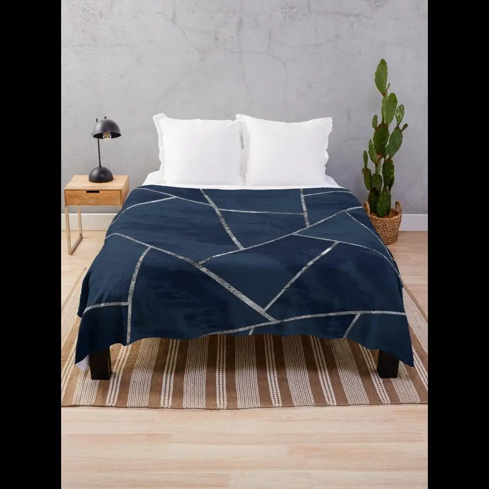 

Midnight Navy Blue Geometric Glam Throw Blanket with Silver Ink Design for Elegant Home Decor