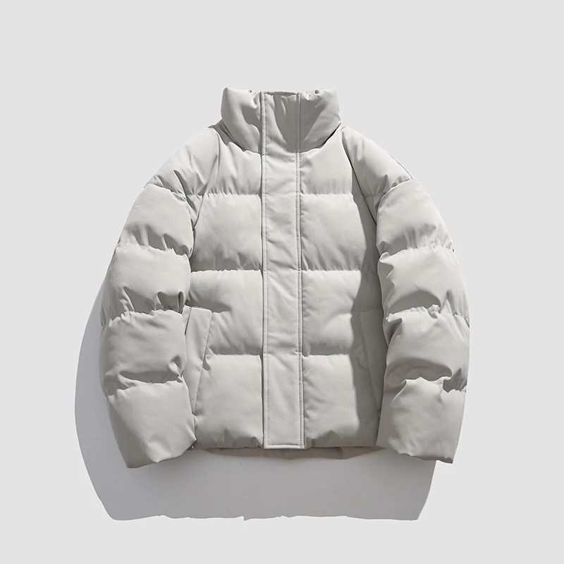 Loose Fit Men's Cotton Jacket Pure Color Stand Collar Winter Warm Casual Bread Style Coat Versatile Male Outerwear