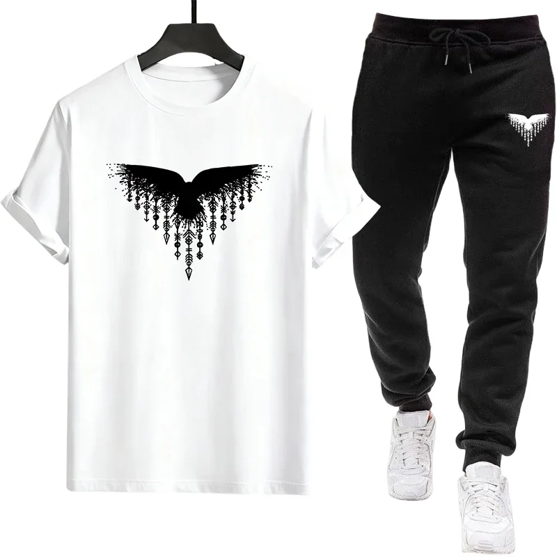 

2026 New Arrival Men's Tracksuit T-shirt + Pants Urban Causal Sports Outfit Male Spring Summer Home Outdoor Comfort Tees Set