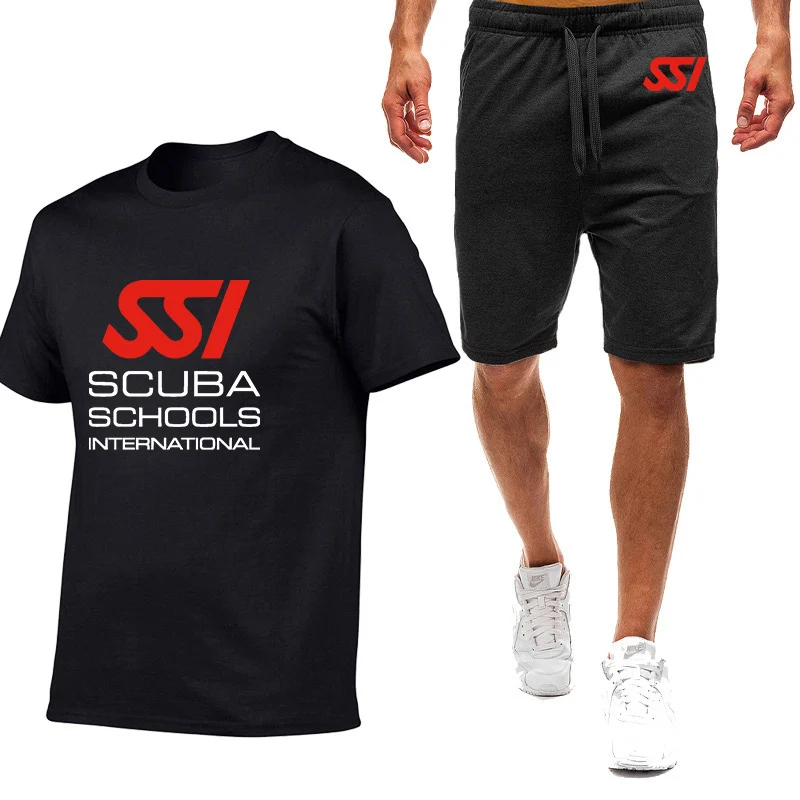 Scuba Diving Dive SSI  2024 Man Printing New Stly Nine Color Short Sleeved Suit Summer T-Shirt Casual Shorts 2-piece Set