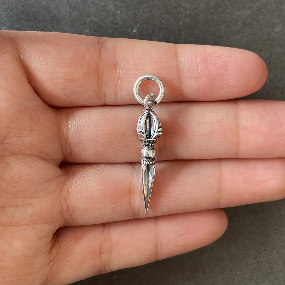 Real 925 Sterling Silver Small Vajra Pendant For Men and Women Buddhism Prayer Bouddha Jewelery