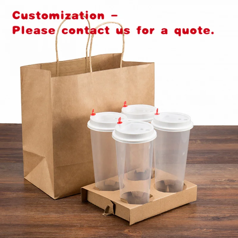 custom.LOKYO Custom Printed Take Out Restaurant Bubble Tea Cup Packaging Kraft Bakery Paper Bag