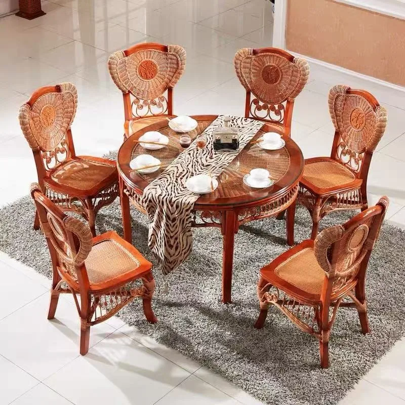 Round rattan dining table, Indonesian rattan dining table, rattan solid wood round dining , rattan round dining t