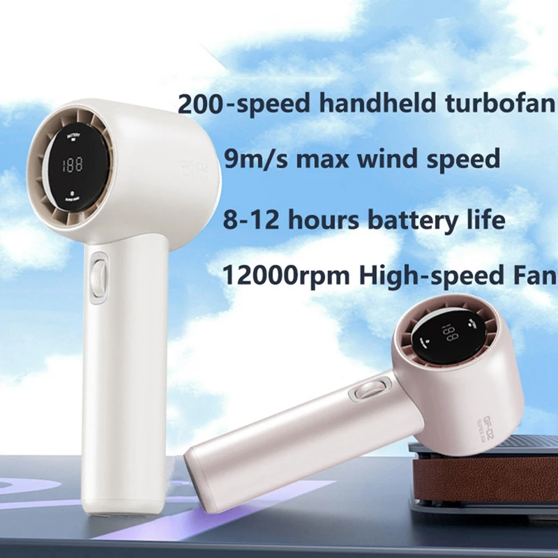 Handheld Small Fan 100 Wind Speeds Adjustable High-Speed Portable Handheld Turbofan USB Rechargeable Mini Fan