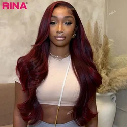 13x4 Lace Frontal Wig Human Hair Wigs Dark 99J Burgundy Colored Body Wave Transparent Pre Plucked Lace Frontal Human Hair Wigs