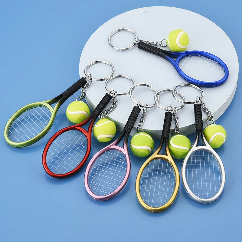 60Pcs Simulated Mini Tennis Racket Keychain for Women Men Metal Car Keyring Backpack Ornament Accessories Sports Souvenirs Gifts