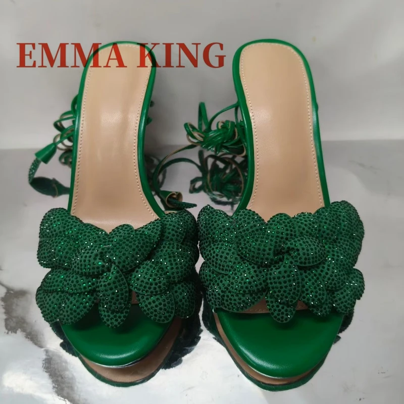 أسود كريستال المفتوحة تو صندل كعب عالٍ حجر الراين ديكور خنجر الدانتيل متابعة الصنادل ملهى ليلي مرحلة الصيف الاتجاه الأحذية النسائية #4