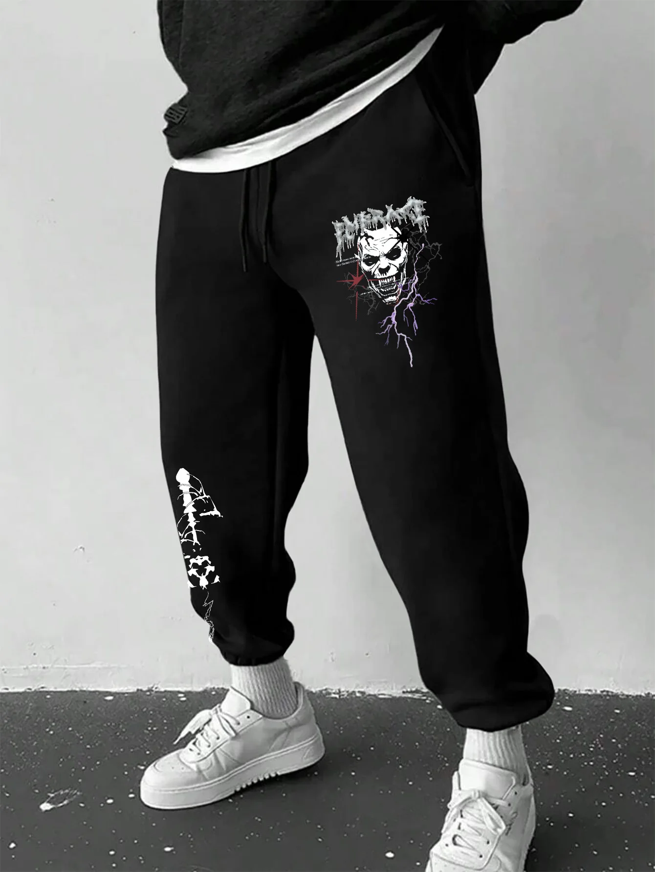 Men's Gothic Metal Skull Lightning Thorn Cross Print Sweatpants Elastic Waist Soft Dark Punk Street Hip Hop Joggers