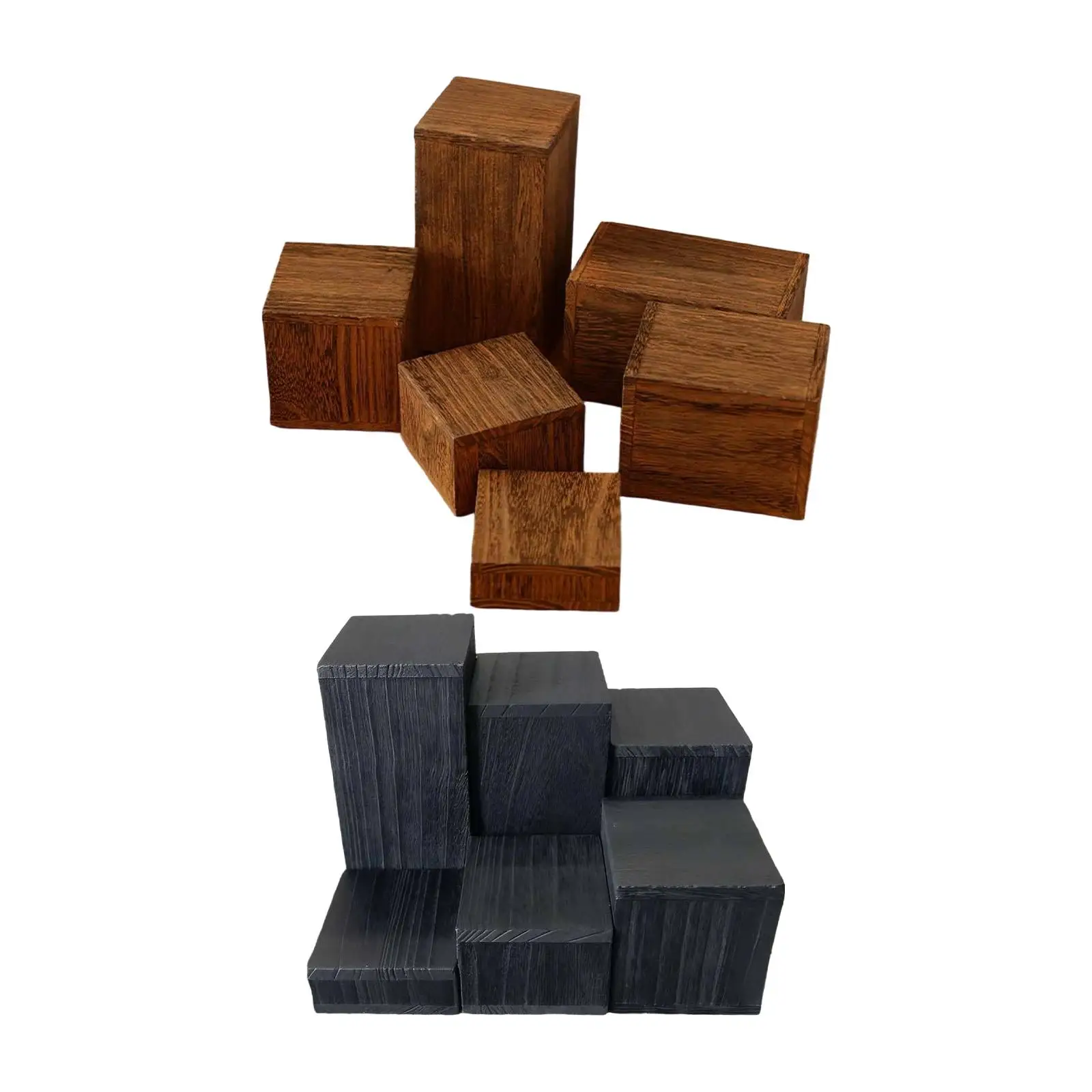 6Pcs Wooden Square Risers Rustic Cupcake Perfume Holders Jewelry Racks Display Stands for Retail Shoe Party Kitchen Crafts Party