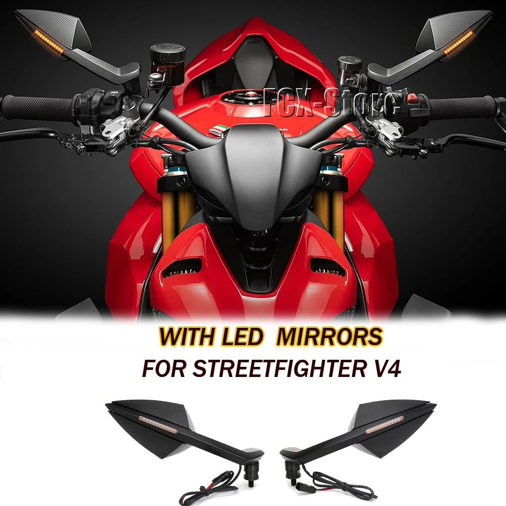 For Ducati Streetfighter V4 STREETFIGHTER V4 New Side Mirrors With LED Turn Signal Indicator Motorcycle Rearview Mirror