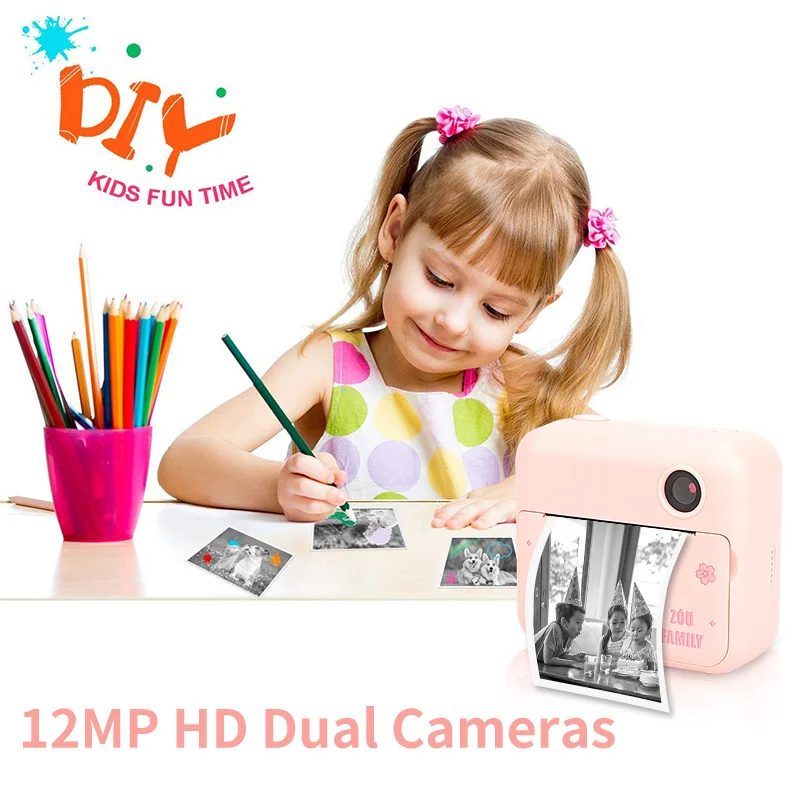 Children Instant Camera Print Camera For Kids 1080P Video Photo Digital Camera With Print Paper Birthday Gifts For kids Girl Boy