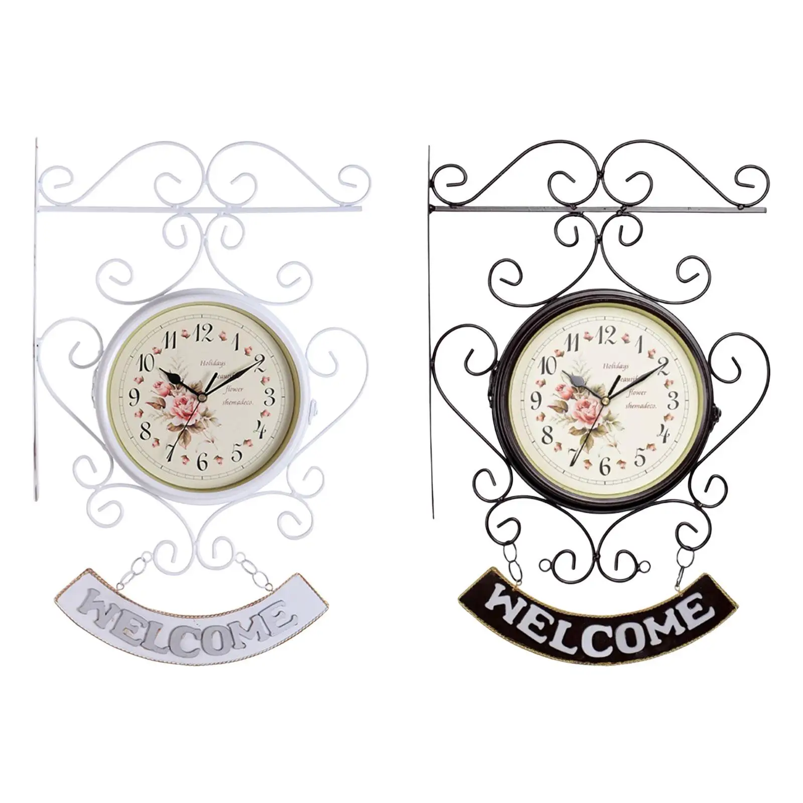 

European Double Sided Wall Clock Round for Outdoor Garden Wall Decoration