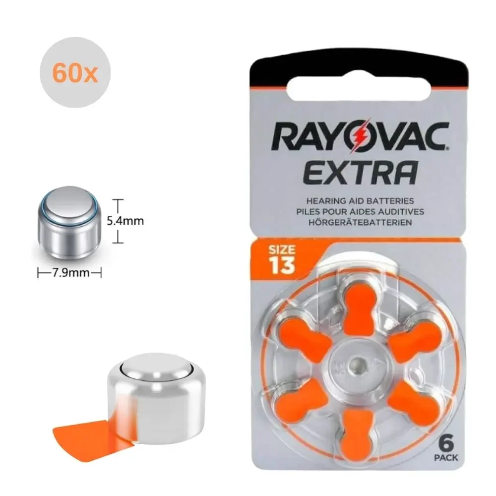 Rayovac Extra 60 PCS High Performance Hearing Aid Batteries. Zinc Air 13 / P13 / PR48 Battery for BTE Hearing aids Drop Shipping