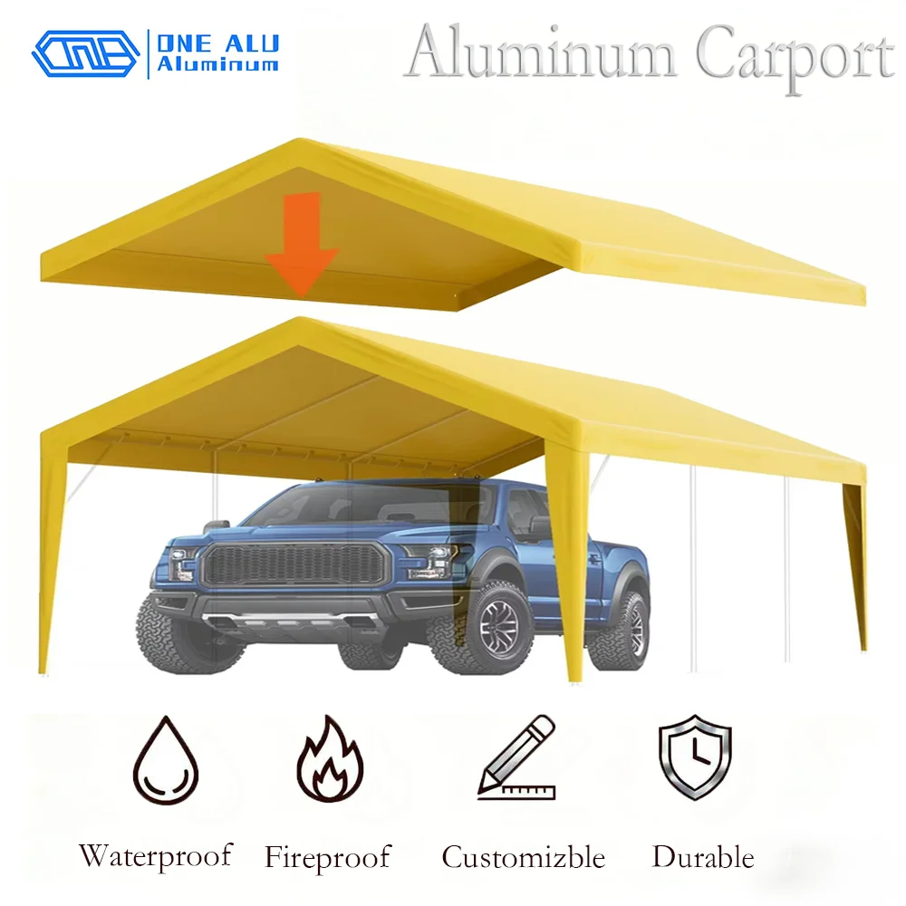 

OneAlu Beige 10x20ft Heavy Duty Carport Roof Cover - Waterproof UV-Protected, Easy Install with Ball Bungees