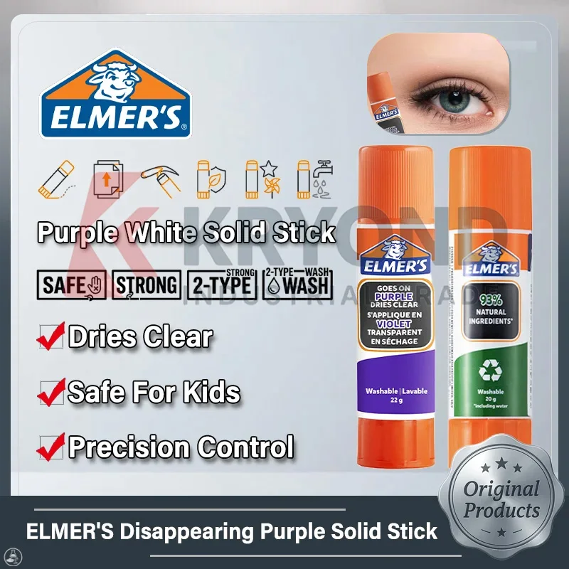 Elmer's Disappearing Purple White Solid Stick School Craft Office Washable Safe For Kids Precision Control 22g Non Toxic Quick