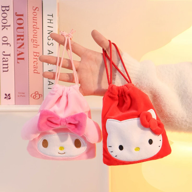 Sanurgente-Sac de rangement en peluche de dessin animé mignon pour garçons et filles, porte-monnaie My Melody, poche Wstring de proximité, Hello Kitty Kuromi, cadeaux de vacances