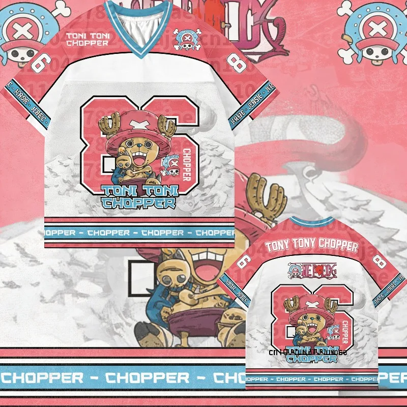 86 Jersey One Piece Tony Tony Chopper Anime Y2k Koreanisches Baseball-Hockey-T-Shirt Mode Streetwear Anime Alltags-Unisex-Oberteile Tees