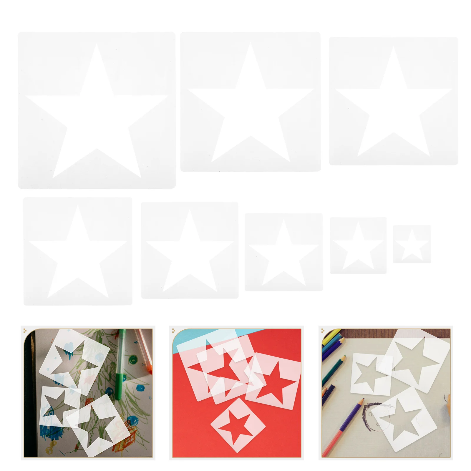 

8Pcs Star Stencils Decorative Reusable Plastic Templates for Painting Fabric Walls Paper Arts DIY Crafts DIY Decorative Painting
