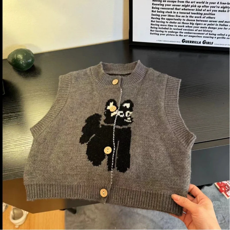 

Boys' Girls Autumn Clothing Vest Jacket Children's Korean-Style Knitted Sweater Boys' Autumn Top Fashionable Children's Clothing